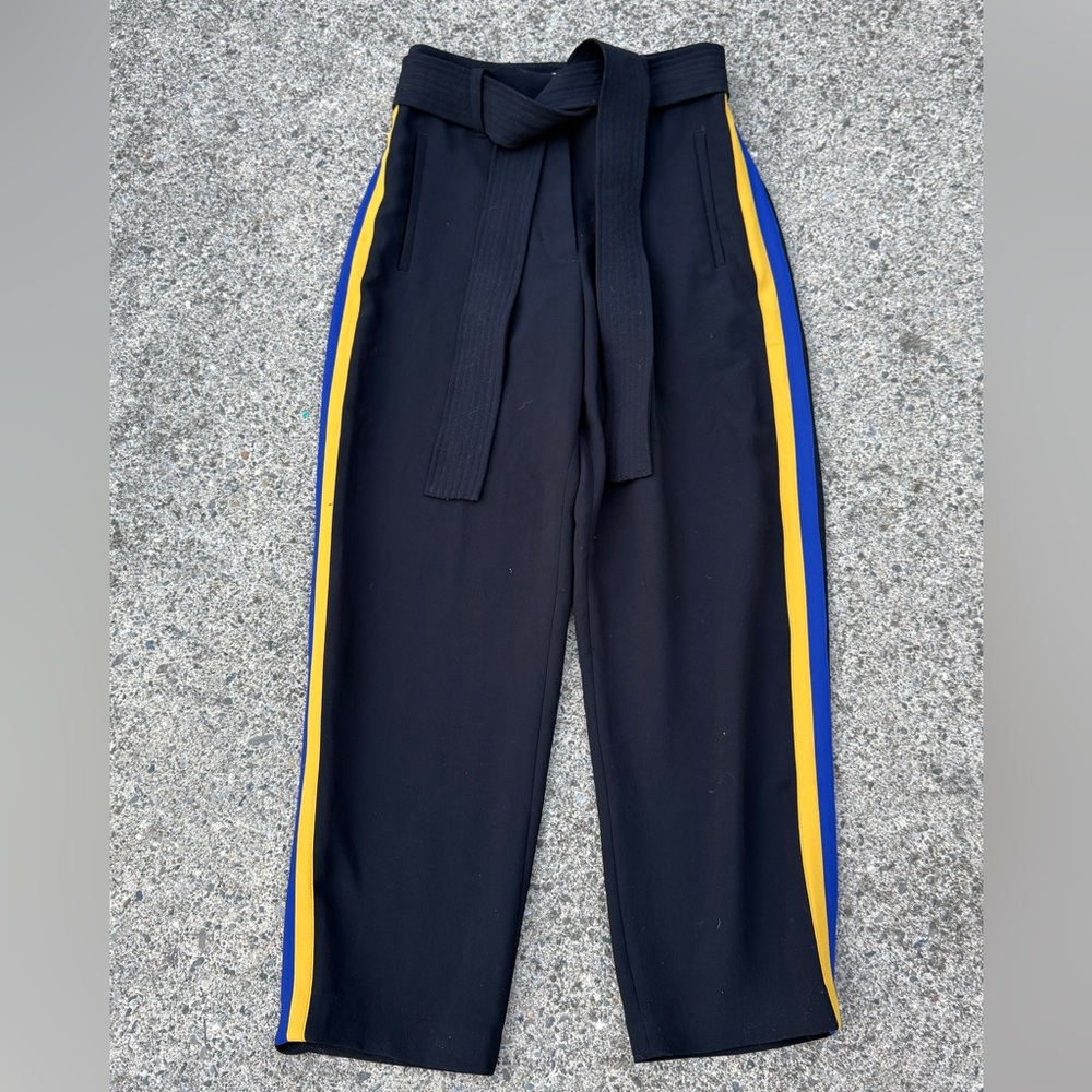 Aritzia Wilfred Black Trousers with Yellow & Blue Stripe Detail – Size 2